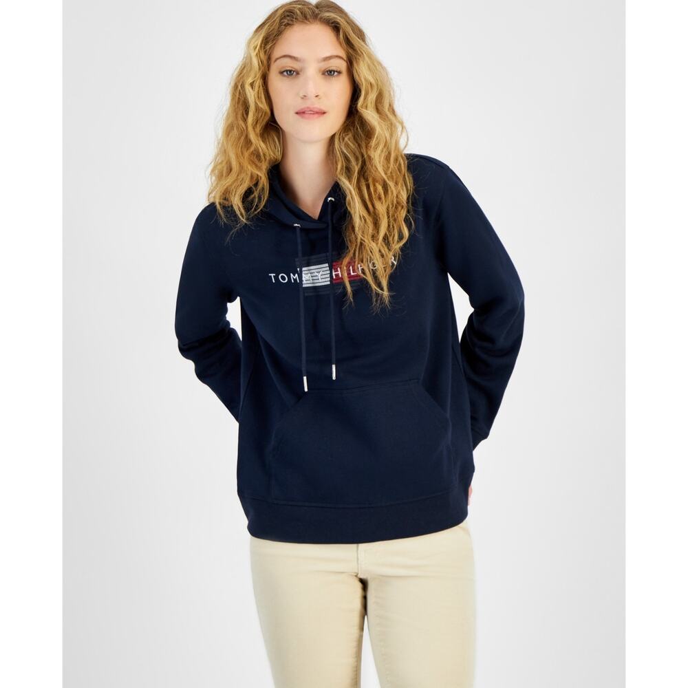 Tommy Hilfiger Women's Logo Graphic Pullover Hoodie Sky Captain Size Medium NWT